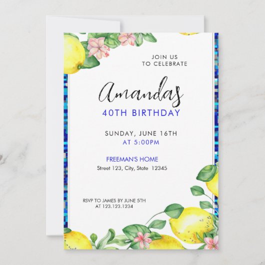 Elegante Waterverf citroenmozaïek 40e verjaardag Kaart (Voorkant)