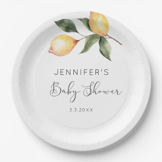 Elegante waterverf citroentje babyshower papieren bordje (Voorkant)