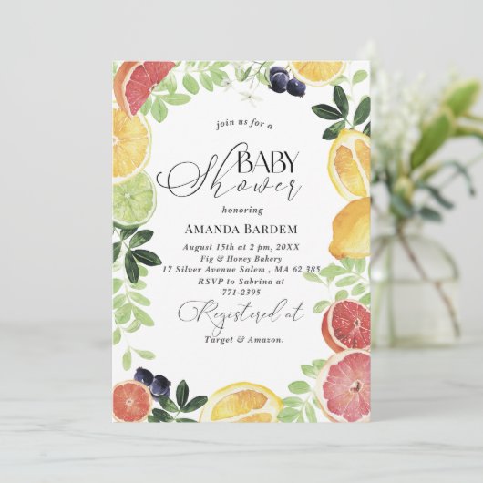 Elegante Waterverf Citrus baby shower Kaart (Staand voorkant)