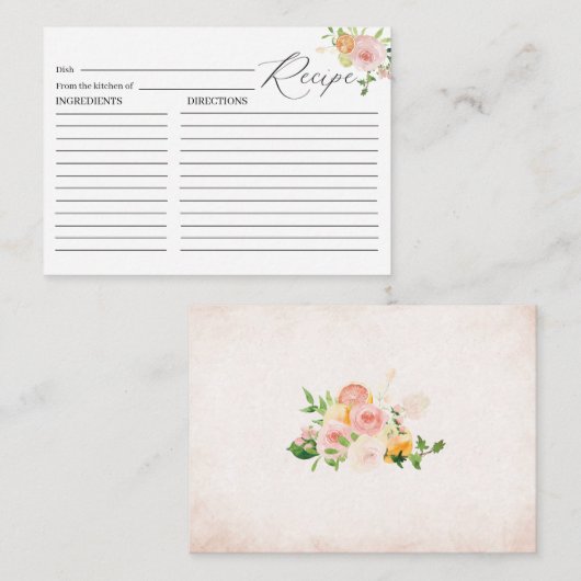 Elegante Waterverf Citrus Pink Flowers Bruids Show Informatiekaartje (Voorkant / Achterkant)