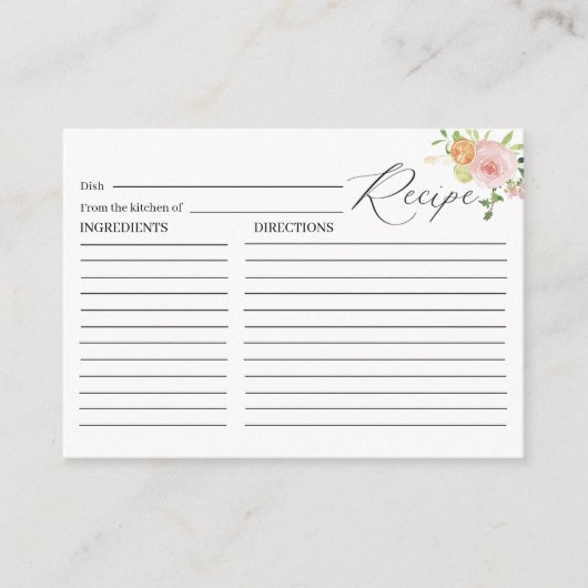 Elegante Waterverf Citrus Pink Flowers Bruids Show Informatiekaartje (Voorkant)