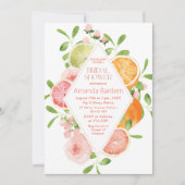 Elegante Waterverf Citrus Pink Flowers bruidswinke Kaart (Voorkant)