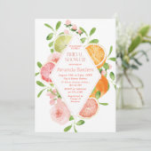 Elegante Waterverf Citrus Pink Flowers bruidswinke Kaart (Staand voorkant)