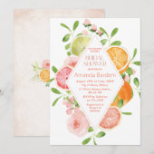 Elegante Waterverf Citrus Pink Flowers bruidswinke Kaart (Voorkant / Achterkant)