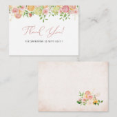 Elegante Waterverf Citrus Pink Flowers Dank u Notitiekaartje (Voorkant / Achterkant)