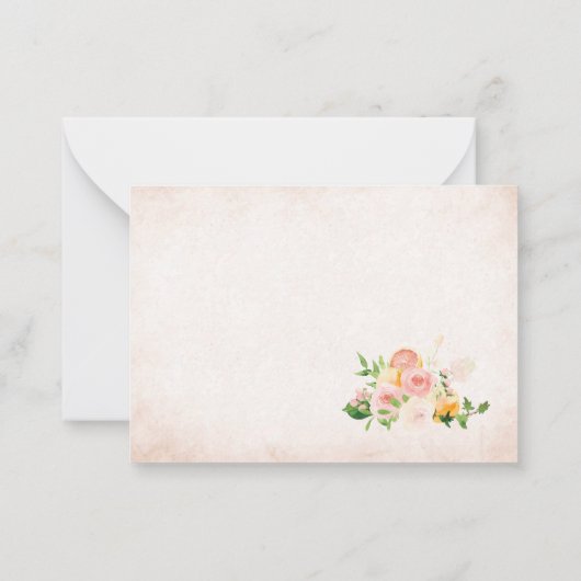 Elegante Waterverf Citrus Pink Flowers Dank u Notitiekaartje (Achterkant)