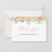 Elegante Waterverf Citrus Pink Flowers Dank u Notitiekaartje (Voorkant)