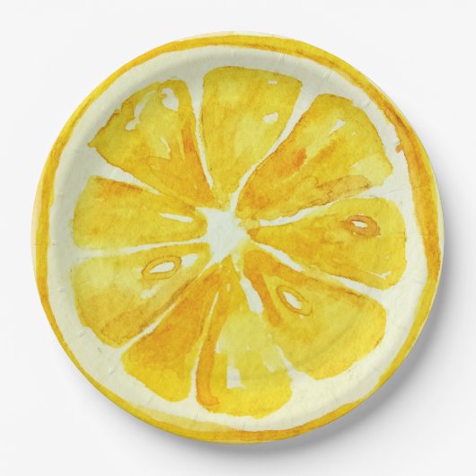 Elegante waterverf citrus Verjaardagsfeest geel Papieren Bordje (Voorkant)