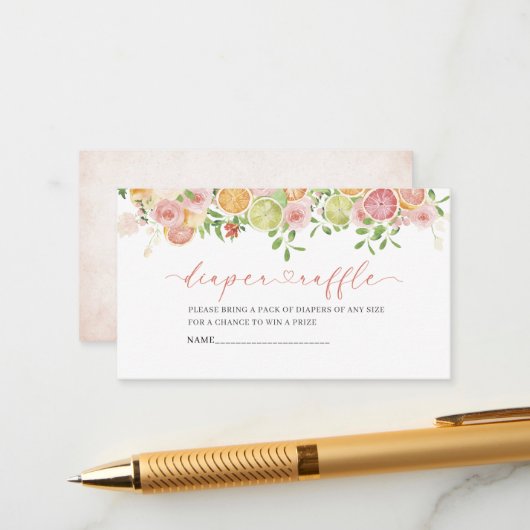 Elegante Waterverf Citrys Pink Flowers baby show Informatiekaartje (Voorkant / Achterkant in situ)