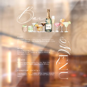 Elegante Waterverf Cocktail Wedding Bar Menu Cling Raamsticker (Vel 2)