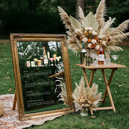 Elegante Waterverf Cocktail Wedding Bar Menu Cling Raamsticker