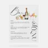 Elegante Waterverf Cocktails Bruiloft Bar Menu Acryl Bord (Voorkant)