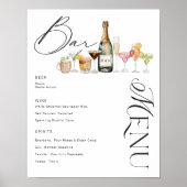 Elegante Waterverf Cocktails Bruiloft Bar Menu Poster (Voorkant)