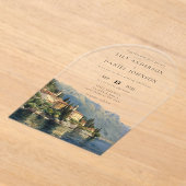 Elegante Waterverf Comomeer Italiaans Trouwboog Acryl Uitnodigingen (Laagn)