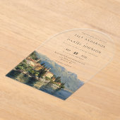 Elegante Waterverf Comomeer Italiaans Trouwboog Acryl Uitnodigingen (Laagn)