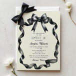 Elegante Waterverf Coquette Black Bow Sweet 16<br><div class="desc">Vier in stijl met onze elegante Waterverf Coquette Sweet 16 Invitation, met een chique zwarte strik in waterverf. Perfect voor een verfijnd Sweet 16-feest, deze aanpasbare uitnodiging legt de essentie van elegantie en jeugdige charme vast. Maak indruk op uw gasten met een moderne maar tijdloze uitnodiging die de toon zet...</div>