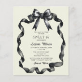 Elegante Waterverf Coquette Black Bow Sweet 16 (Voorkant)