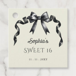 Elegante Waterverf Coquette Black Bow Sweet 16 Bedankjes Labels