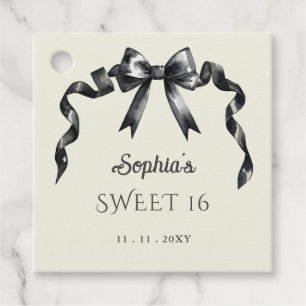 Elegante Waterverf Coquette Black Bow Sweet 16 Bedankjes Labels