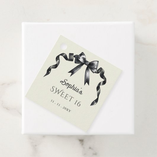 Elegante Waterverf Coquette Black Bow Sweet 16 Bedankjes Labels (In situ)