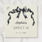 Elegante Waterverf Coquette Black Bow Sweet 16 Bedankjes Labels (Voorkant)