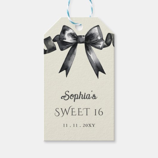 Elegante Waterverf Coquette Black Bow Sweet 16 Cadeaulabel (Voorkant)