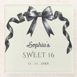 Elegante Waterverf Coquette Black Bow Sweet 16 Glazen Onderzetter