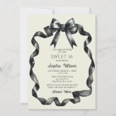 Elegante Waterverf Coquette Black Bow Sweet 16 Kaart (Voorkant)