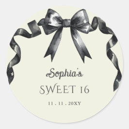 Elegante Waterverf Coquette Black Bow Sweet 16 Ronde Sticker