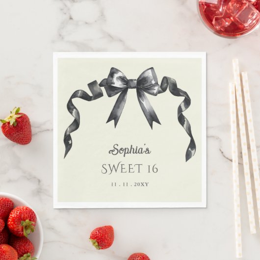 Elegante Waterverf Coquette Black Bow Sweet 16 Servet (Insitu)
