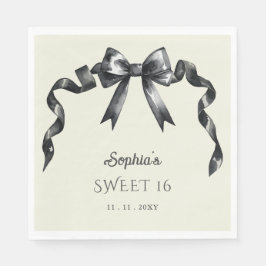 Elegante Waterverf Coquette Black Bow Sweet 16 Servet