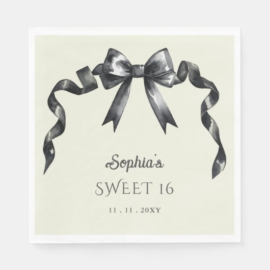 Elegante Waterverf Coquette Black Bow Sweet 16 Servet (Voorkant)
