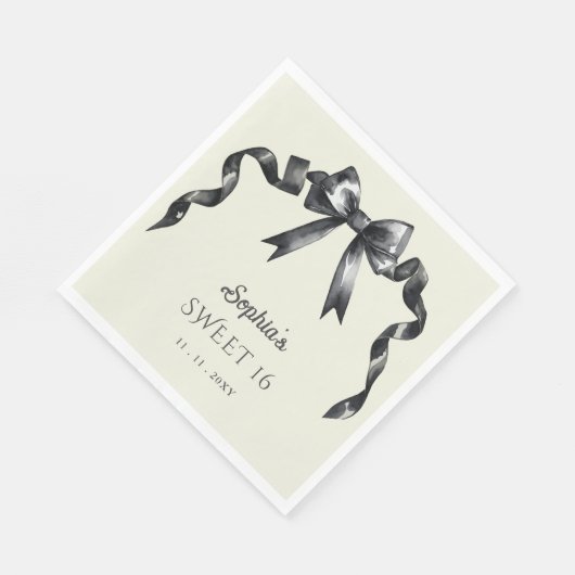 Elegante Waterverf Coquette Black Bow Sweet 16 Servet (Hoek)