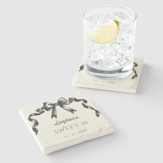 Elegante Waterverf Coquette Black Bow Sweet 16 Stenen Onderzetter (Zijkant)