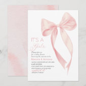 Elegante Waterverf Coquette Roze Bow Girl Baby Sh Kaart (Voorkant / Achterkant)