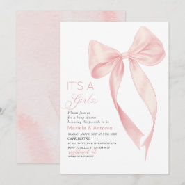 Elegante Waterverf Coquette Roze Bow Girl Baby Sh Kaart