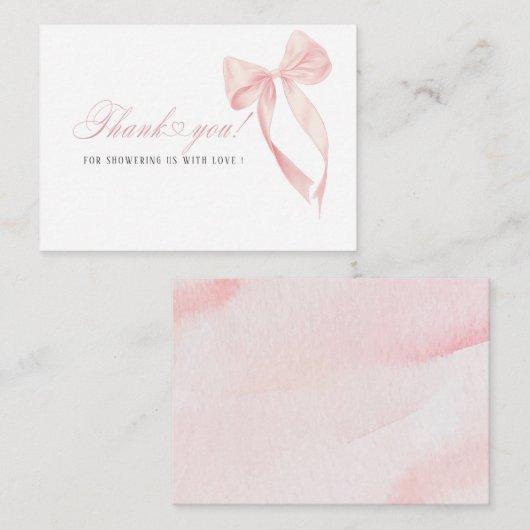 Elegante Waterverf Coquette Roze Bow lint Baby Notitiekaartje (Voorkant / Achterkant)
