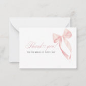 Elegante Waterverf Coquette Roze Bow lint Baby Notitiekaartje (Voorkant)
