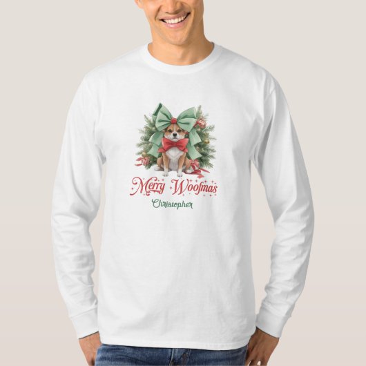 Elegante waterverf corgi met kerstboog t-shirt (Voorkant)