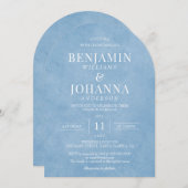 Elegante Waterverf Cornflower Blue Arch Wedding Kaart (Voorkant / Achterkant)