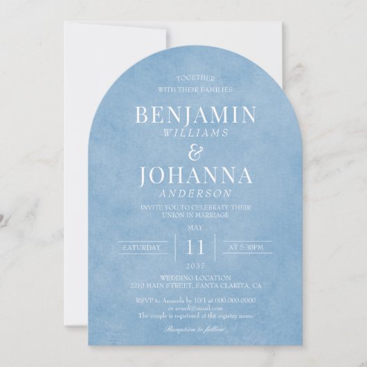 Elegante Waterverf Cornflower Blue Arch Wedding Kaart (Voorkant)
