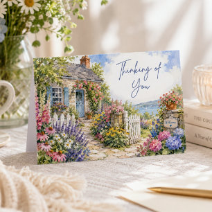 Elegante Waterverf Cottage Tuin Denken Aan Jou Kaart