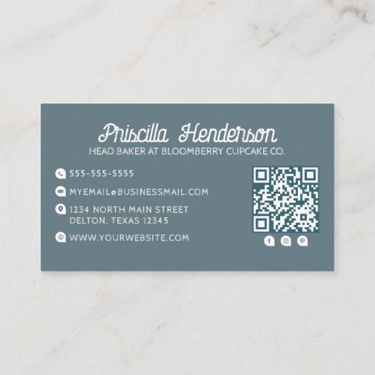 Elegante Waterverf Cupcake Retro Floral Visitekaartje (Achterkant)