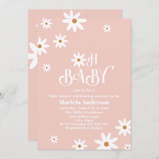 Elegante Waterverf Daisy Baby in Bloom Baby Showe Kaart (Voorkant / Achterkant)