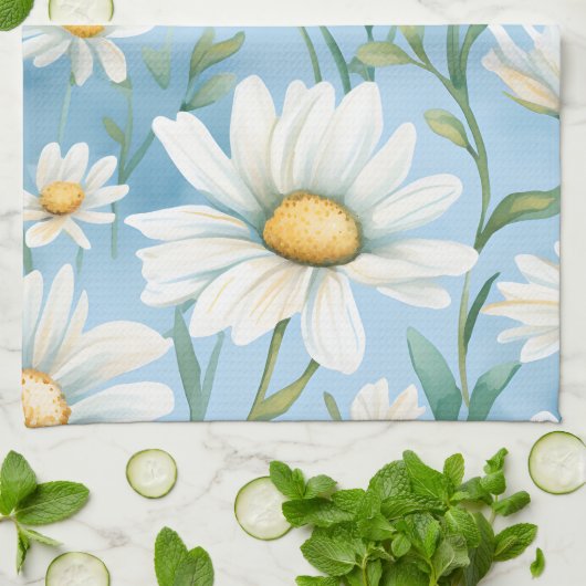 Elegante Waterverf Daisy Theedoek (Gevouwen)