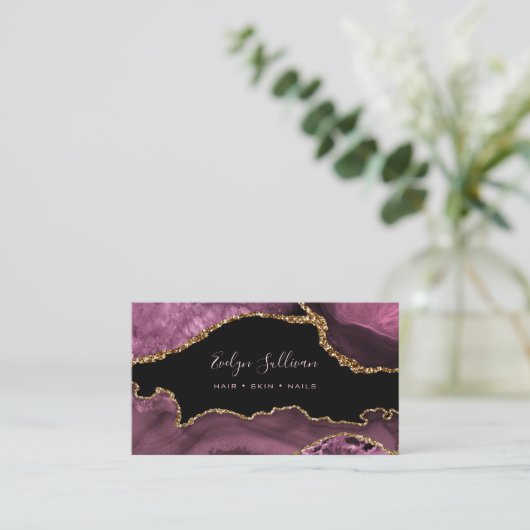 Elegante waterverf Dark Mauve Agaat Visitekaartje (Staand voorkant)