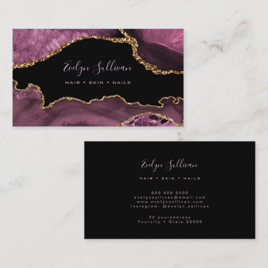 Elegante waterverf Dark Mauve Agaat Visitekaartje (Voorkant / Achterkant)
