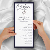 Elegante waterverf dark navy kaligrafie ceremonie programmakaart