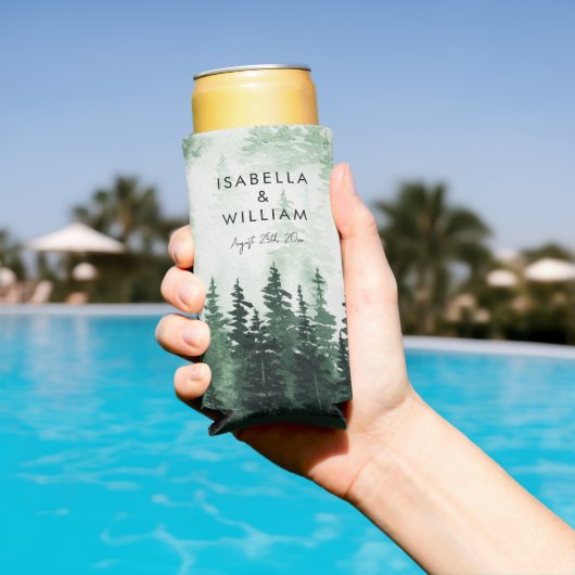 Elegante Waterverf dennenbos gepersonaliseerd Seltzer Blikjeskoeler (Insitu Zwembad)