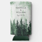 Elegante Waterverf dennenbos gepersonaliseerd Seltzer Blikjeskoeler (Achterkant)